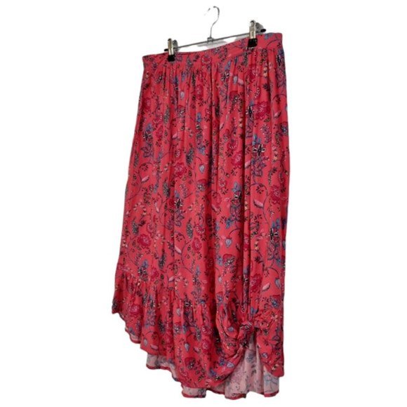 SUMMER BAY Coral Pink Floral Midi Frill Casual Light Skirt - Picture 3 of 6